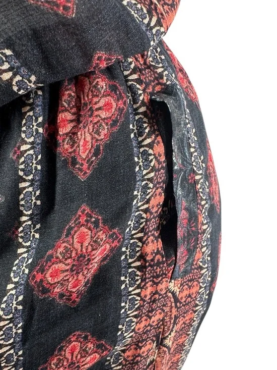 Lucky Brand Boho Print Maxi Dress Black Red V-Neck Festival Bohemian sz sm - Picture 7 of 7